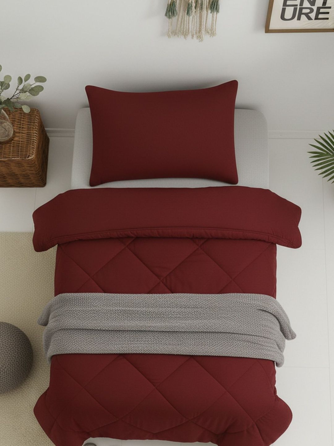 Sleeping Owls Maroon Solid Cotton 4 Piece Double King Superfine Bedding Set-picture-10