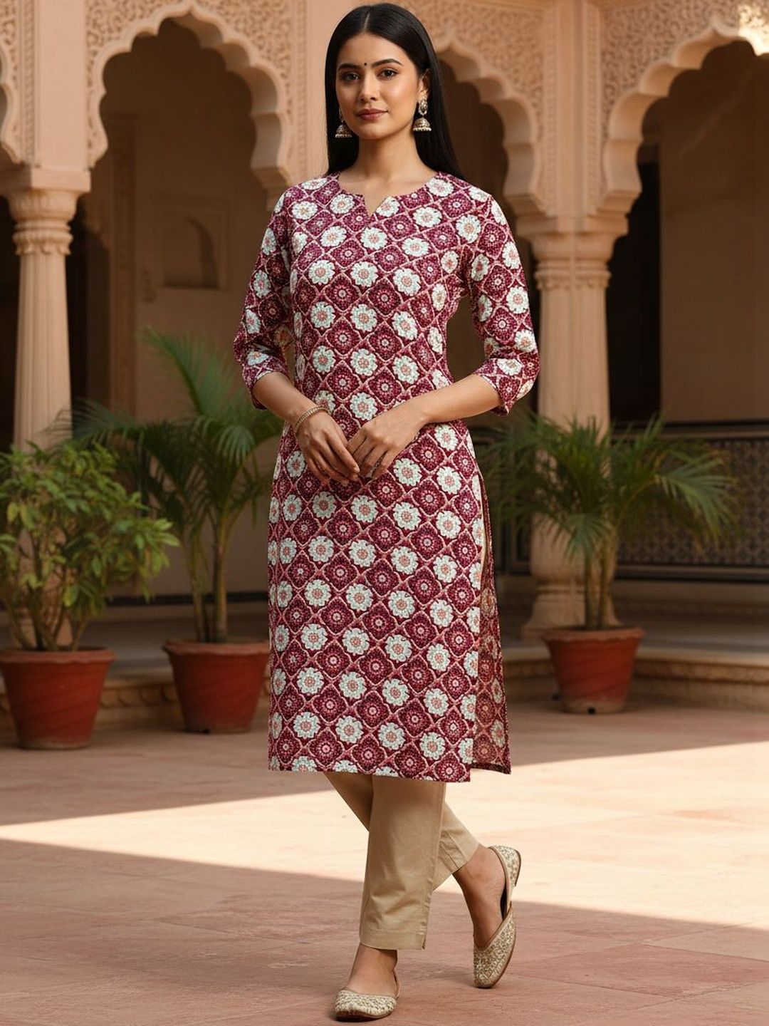 SZN Women Floral Printed Thread Work Crepe Blend Kurta-picture-25