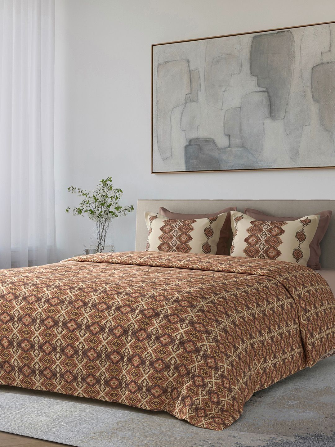 SANSAAR A DDECOR BRAND LIVE CONSCIOUSLY Red & Brown Self Design Cotton 3 Piece Double King Superfine Bedding Bedding Set-image-1