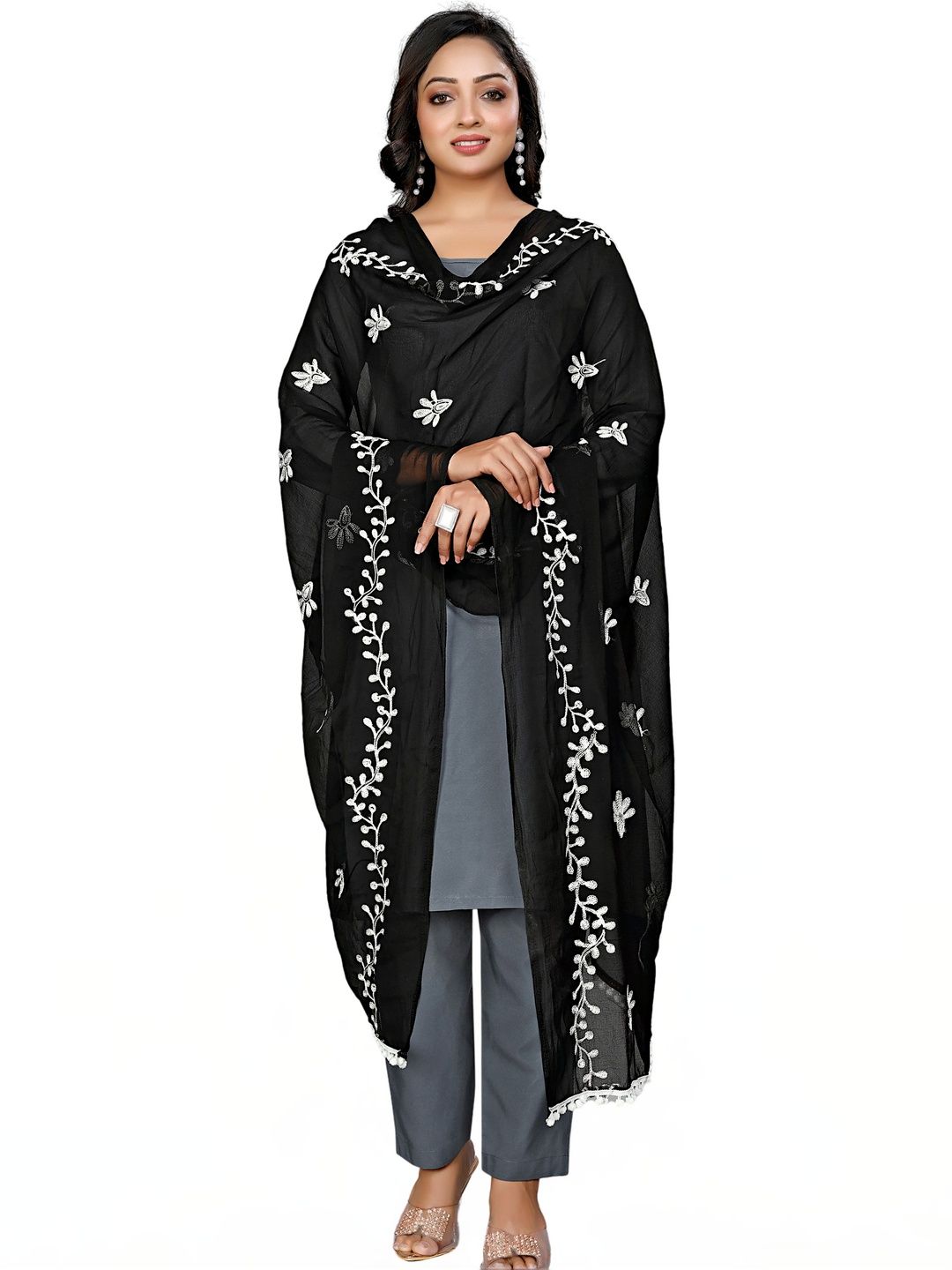 SEKMANY Embroidered Ikat Dupatta with Thread Work-picture-30