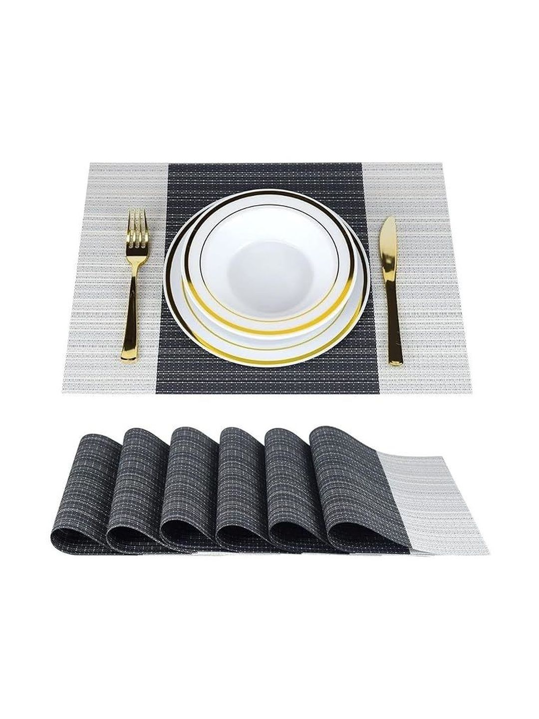 We3 Grey Textured Non-Slip Heat Resistant 6-Pcs Table Placemats-image-30