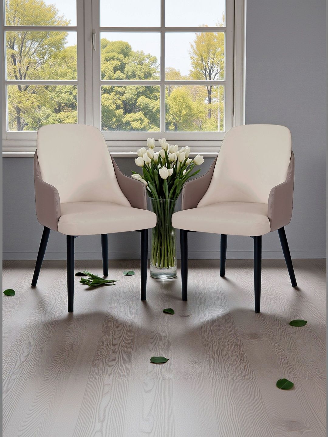 THE ATTIC 2-Pcs Brown & Beige Dining Chairs