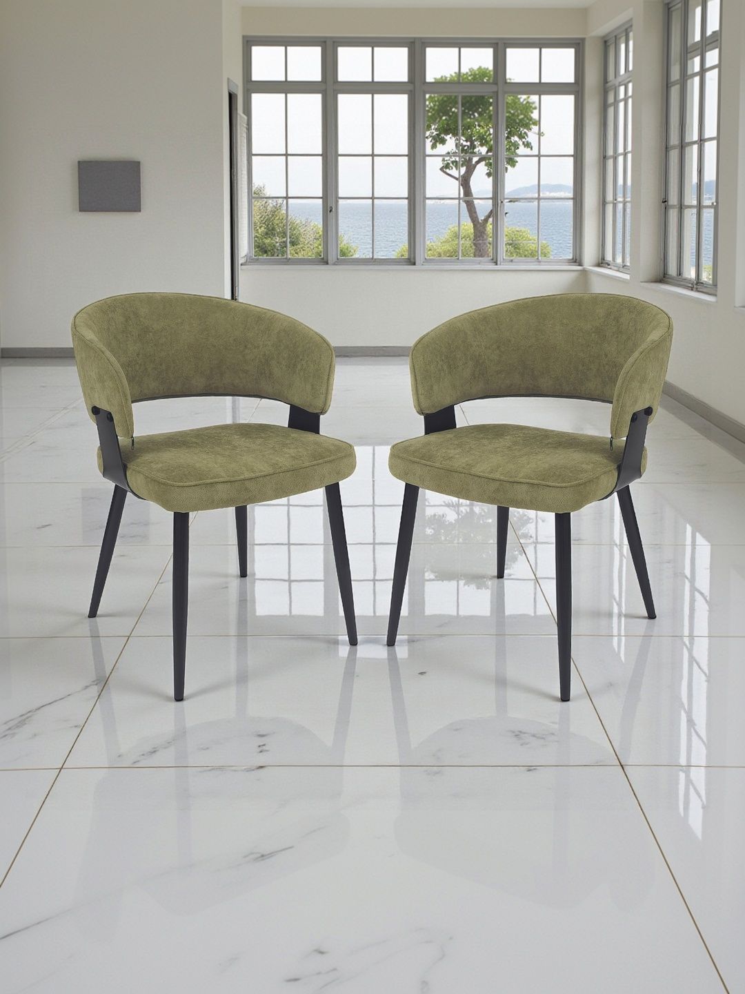 THE ATTIC 2-Pcs Olive-green & Black Dining Chairs