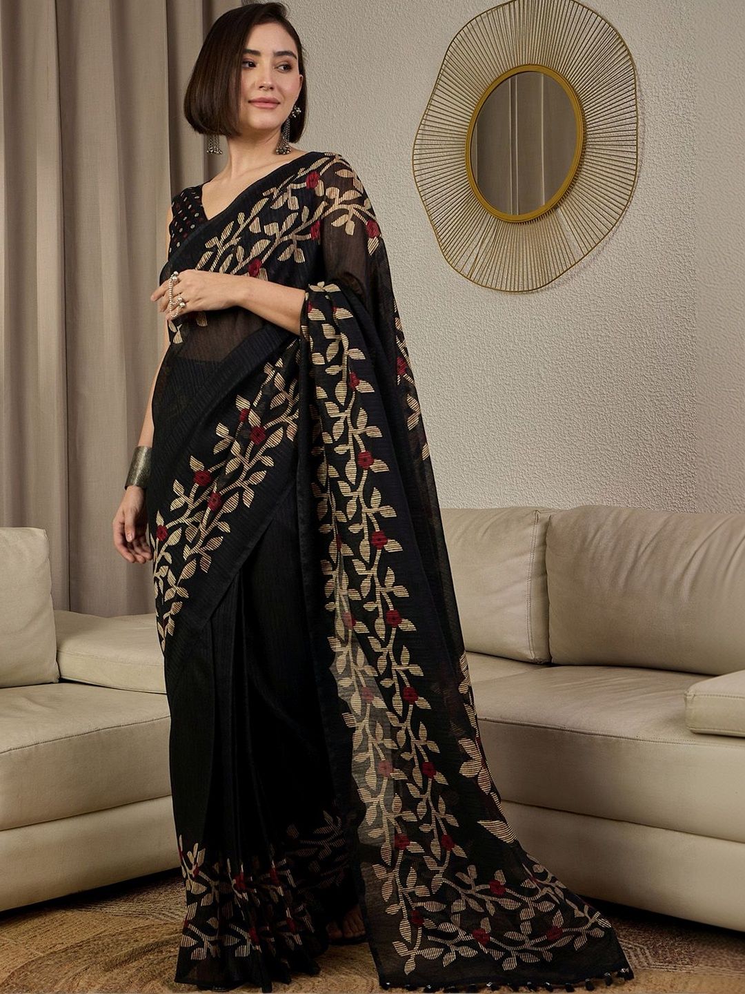 Anouk Rustic Floral Ready to wear Block Print Ready to wear Saree-picture-39