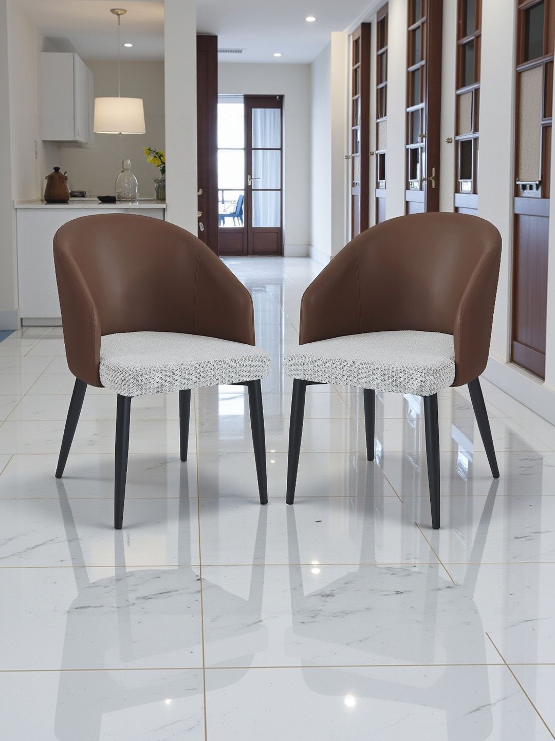 THE ATTIC 2-Pcs Brown & White Dining Chairs