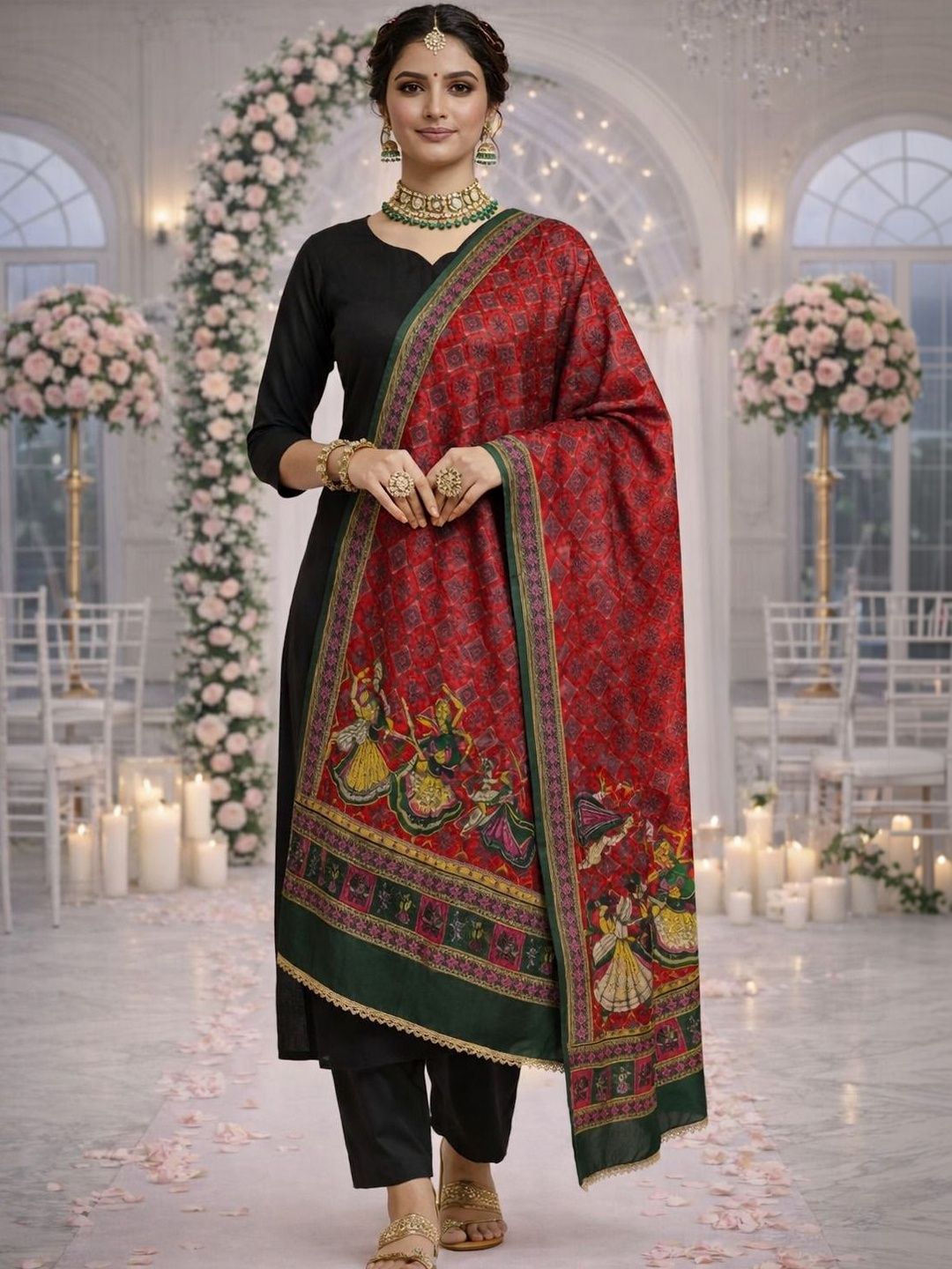 Moda Rapido Ethnic Motifs Printed Kalamkari Dupatta with Gotta Patti-picture-58