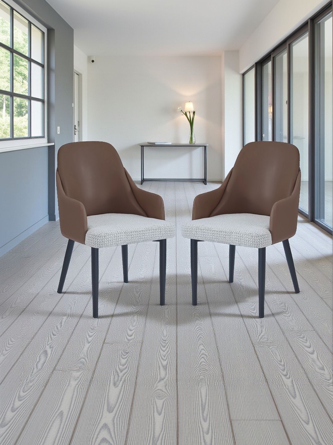 THE ATTIC 2-Pcs Brown & Beige Dining Chairs