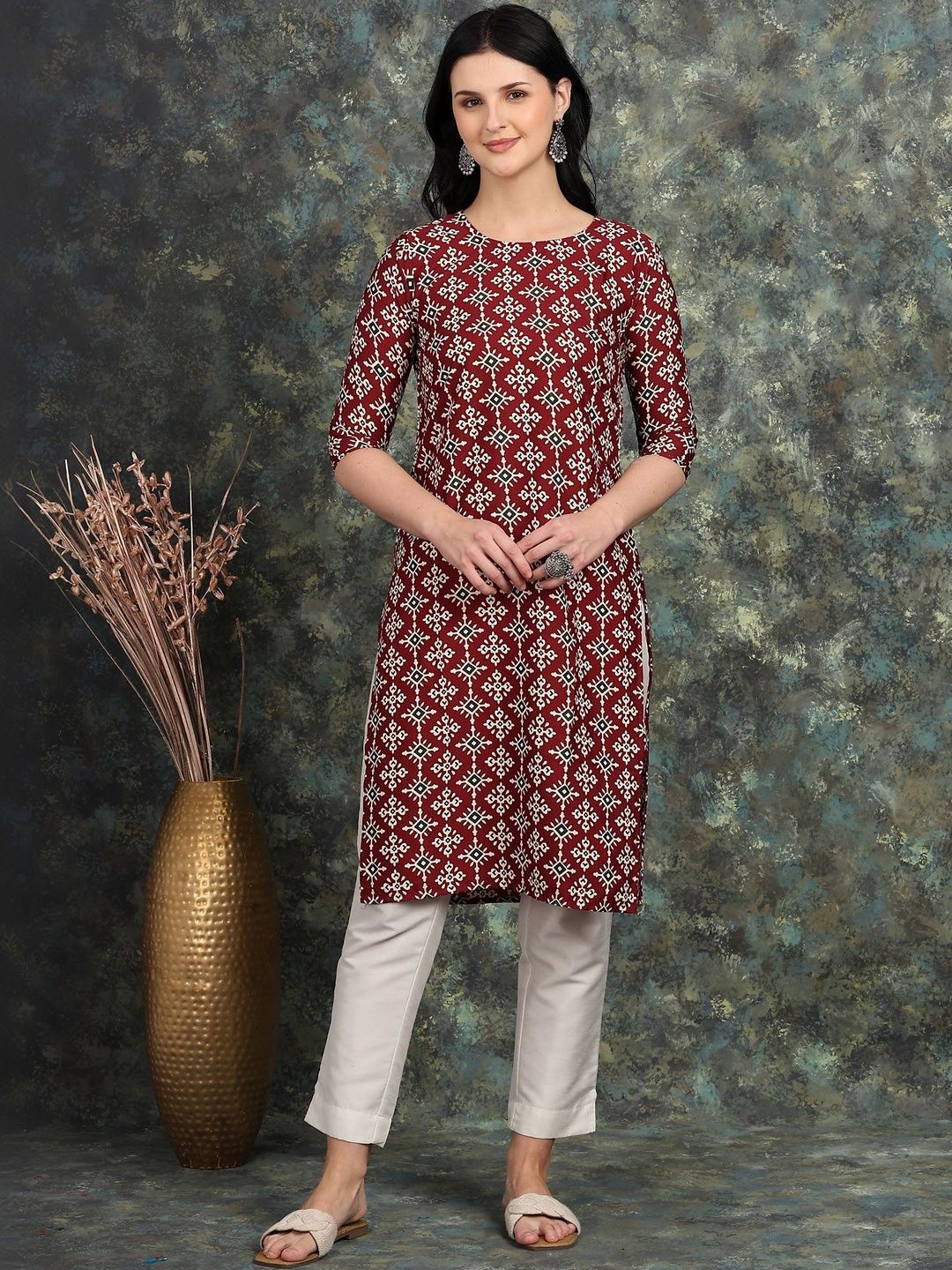 SZN Women Floral Printed Mirror Work Crepe Kurta-picture-12