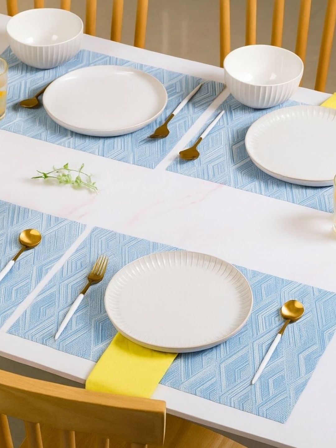 We3 Blue Textured Heat Resistant 4-Pcs Table Placemats-image-12
