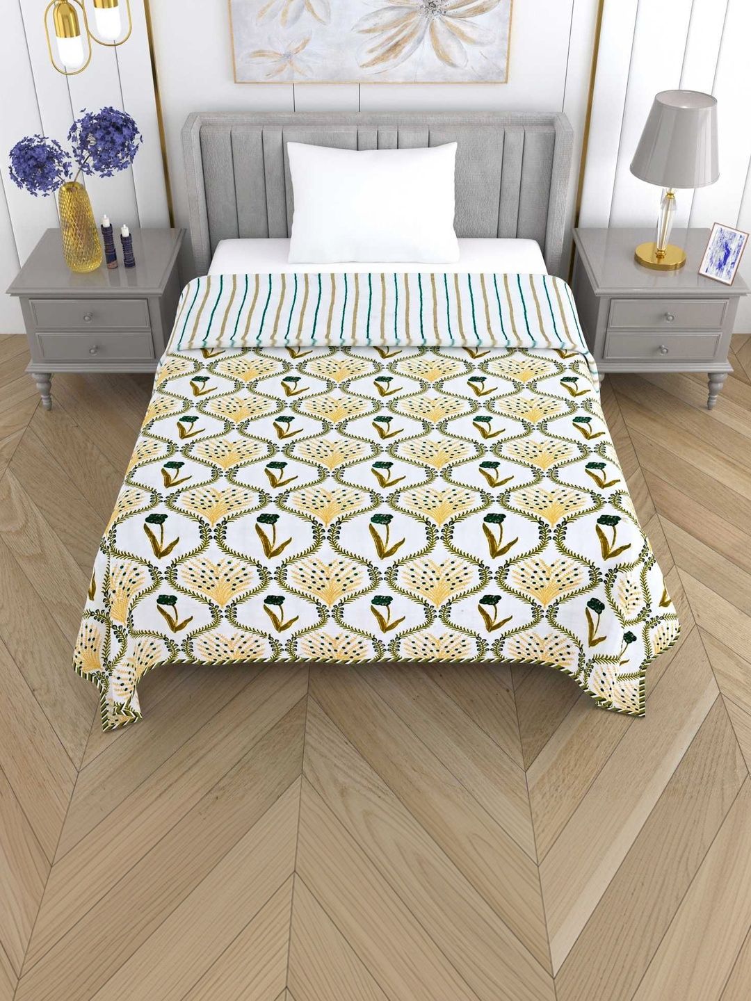 MAFATLAL Yellow & White Floral AC Room 300 GSM Dohar-image-13