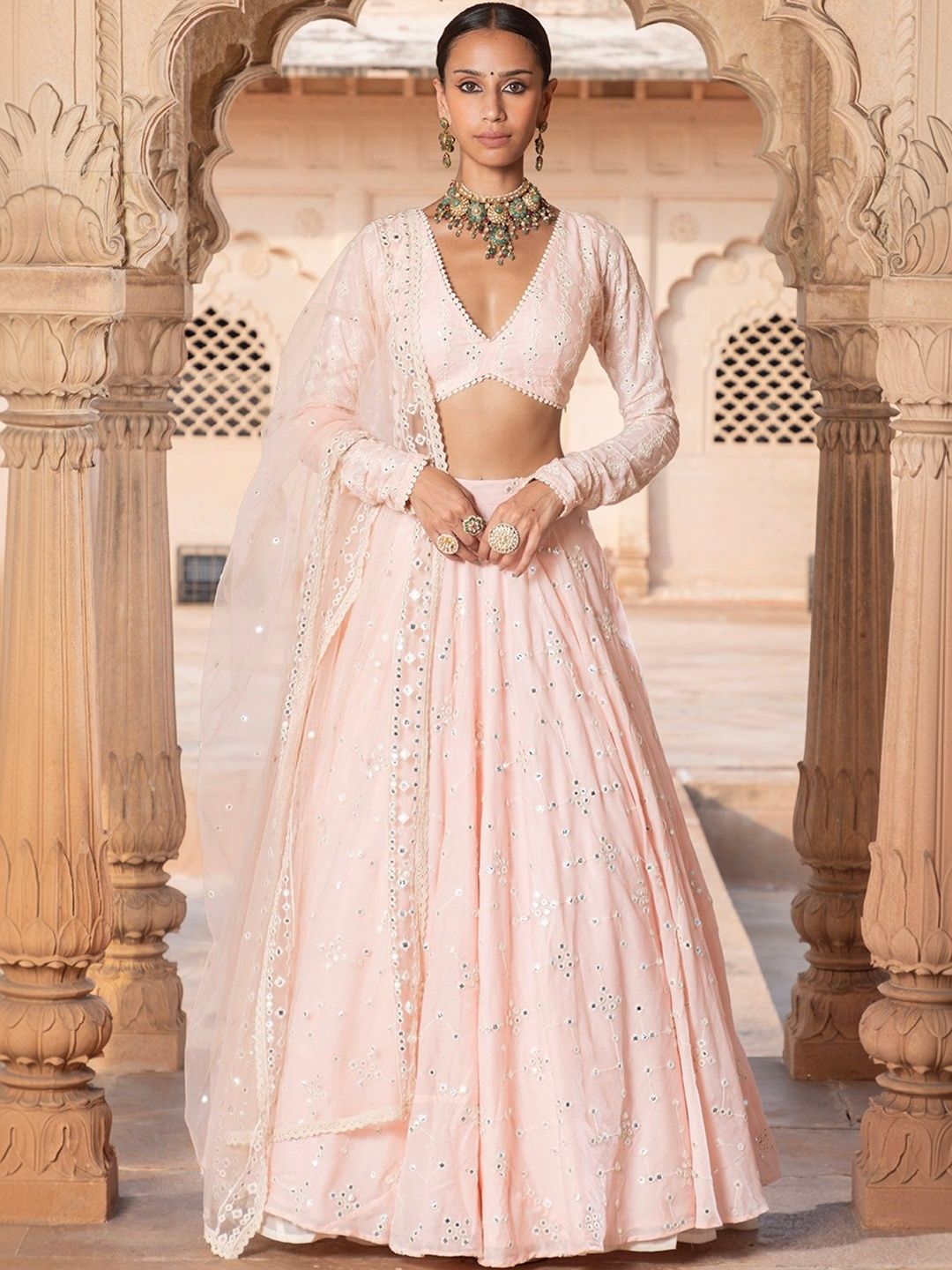 FAB WINDOW Embellished Mirror Work Semi-Stitched Lehenga & Blouse With Dupatta-image-39