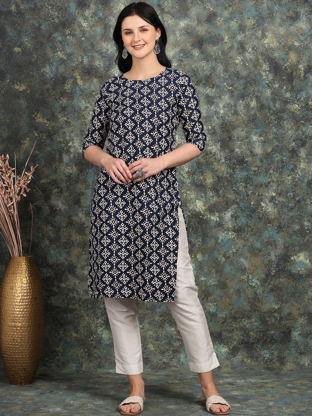 SZN Women Floral Printed Mirror Work Crepe Kurta-picture-49
