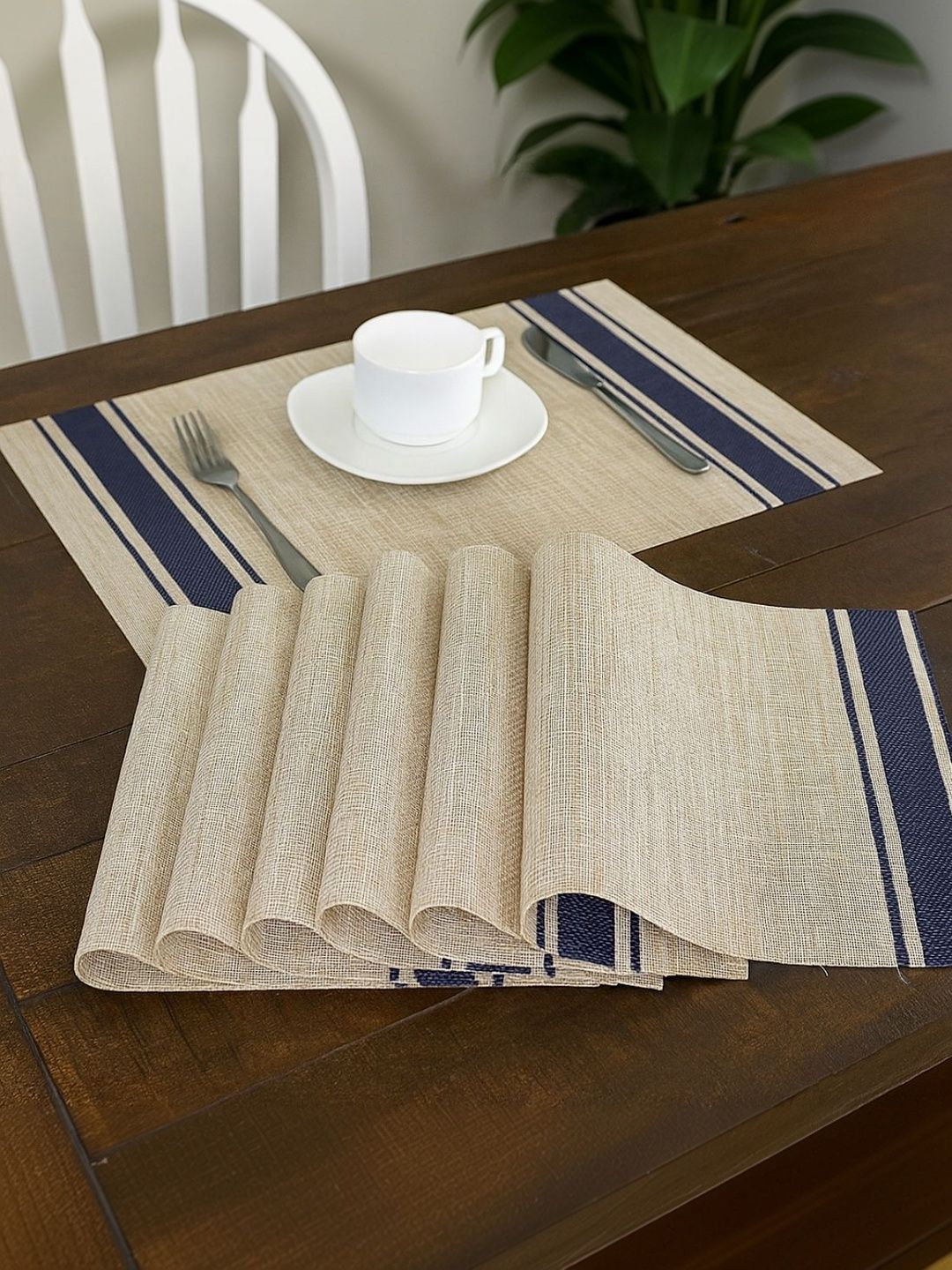 We3 Beige & Blue Printed Non-Slip Heat Resistant 6-Pcs Table Placemats-picture-46