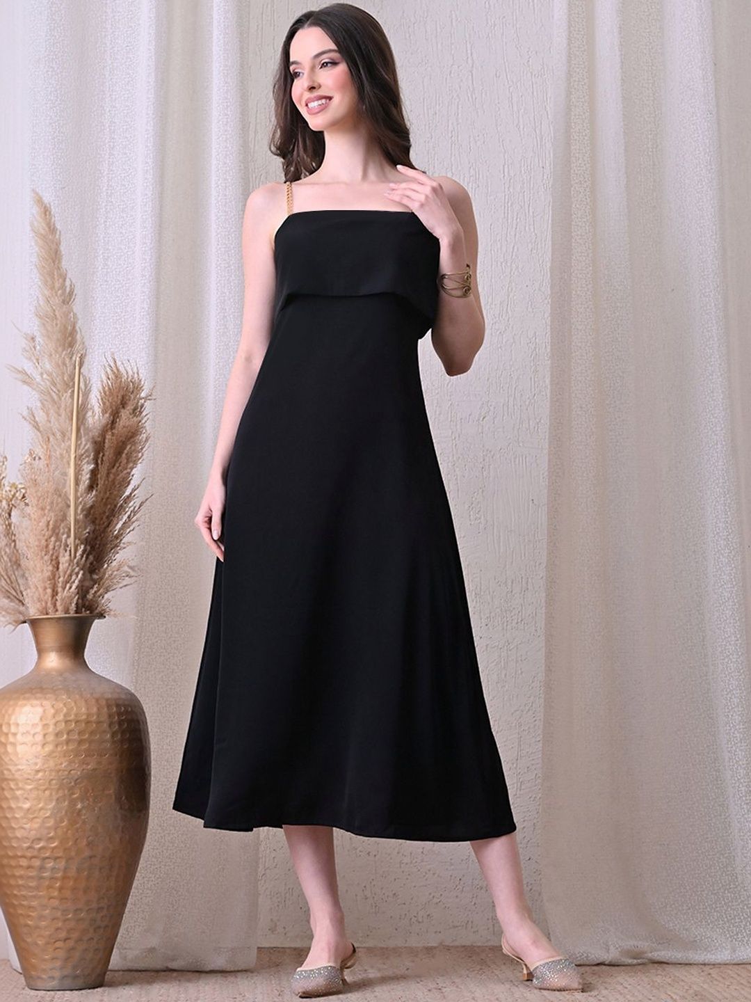 Ikonic klaer Satin A-Line Midi Dress-picture-13