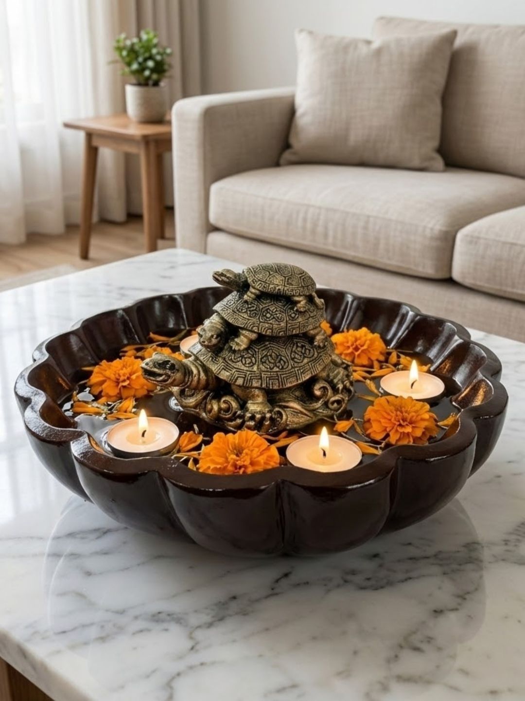 Artisyn Black Tortoise Design Metal Feng Shui Decorative Urli Bowl-image-12