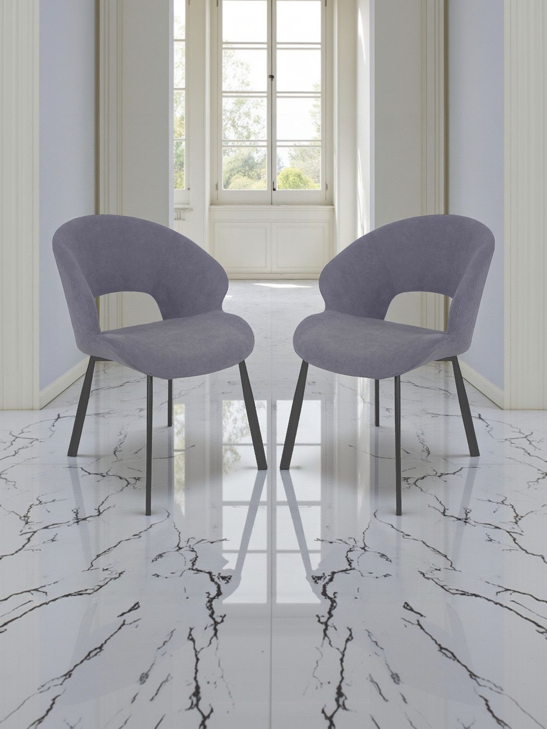 THE ATTIC Grey & Black 2-Pcs Printed Dining Chairs