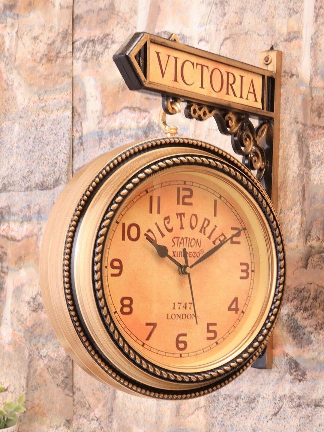 EXIM DECOR Gold-Toned & Gold-Toned Vintage Wall Clock-image-33