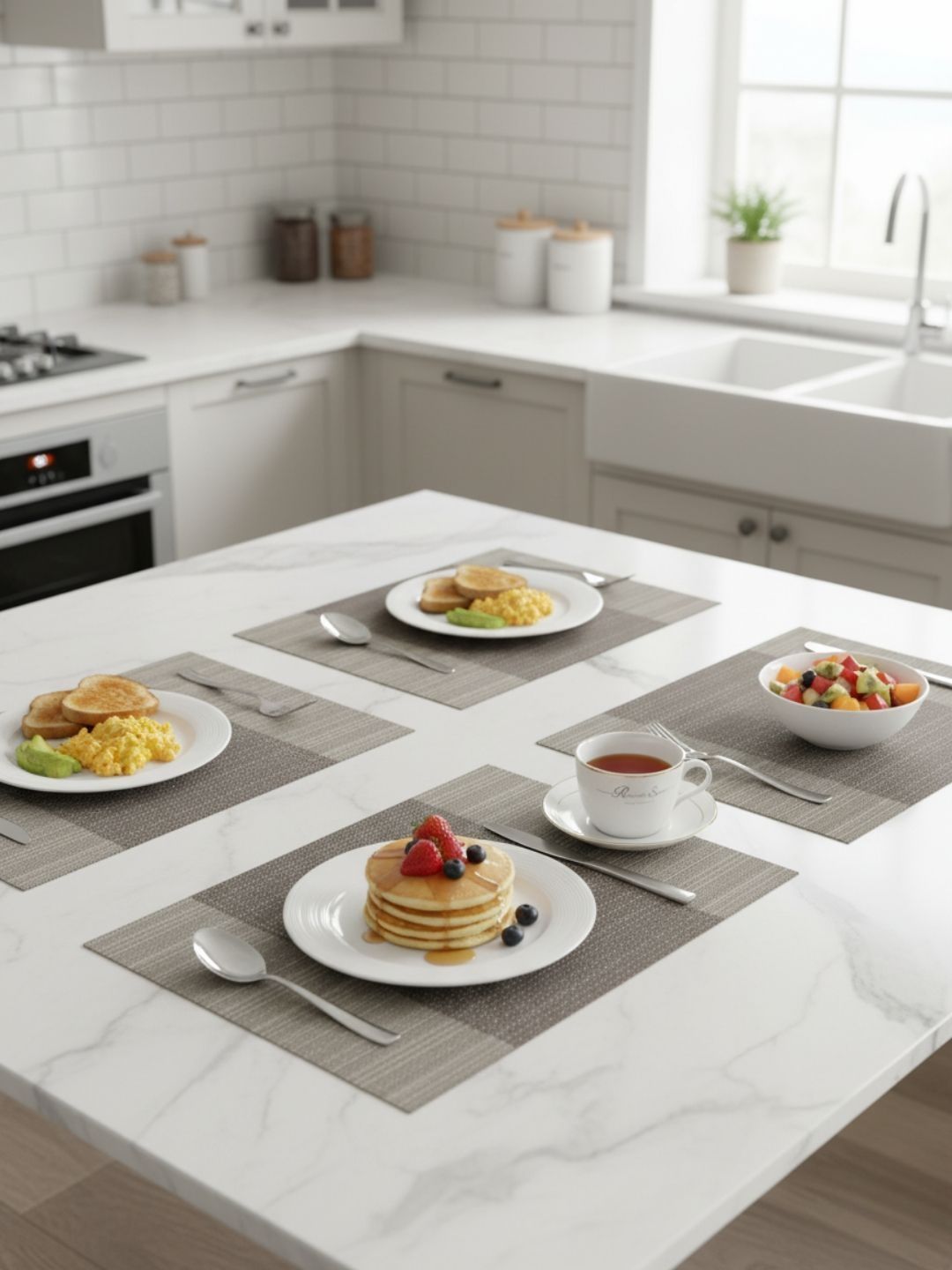 We3 Brown & Gret Textured Heat Resistant 4-Pcs Table Placemats-picture-46