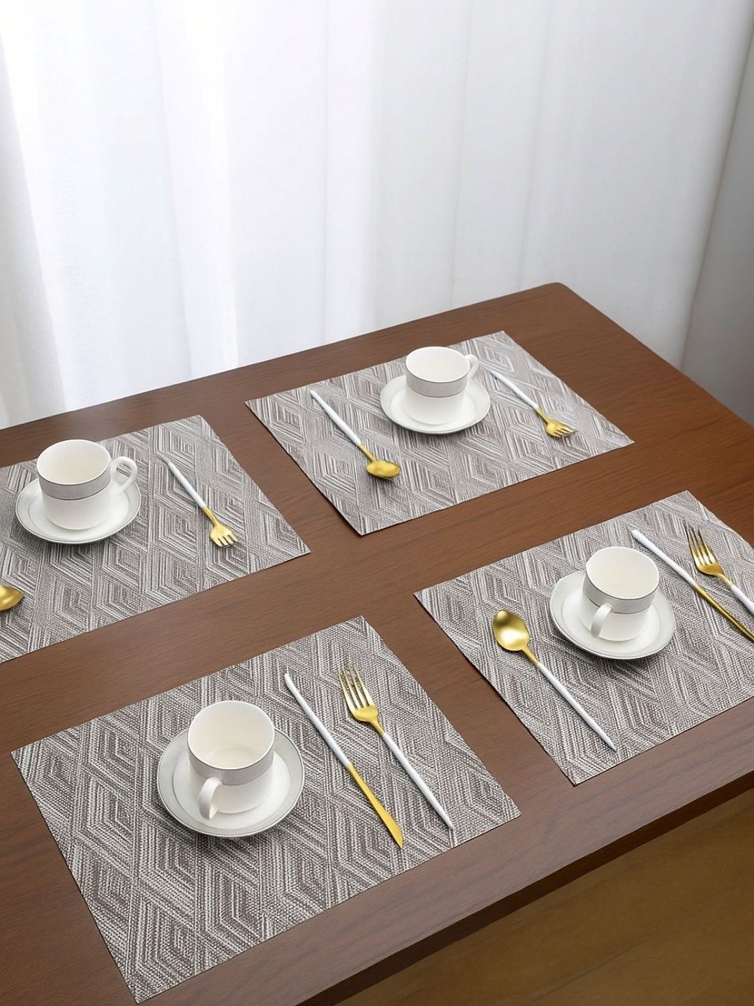 We3 Brown Textured Non-Slip Heat Resistant 4-Pcs Table Placemats-picture-14