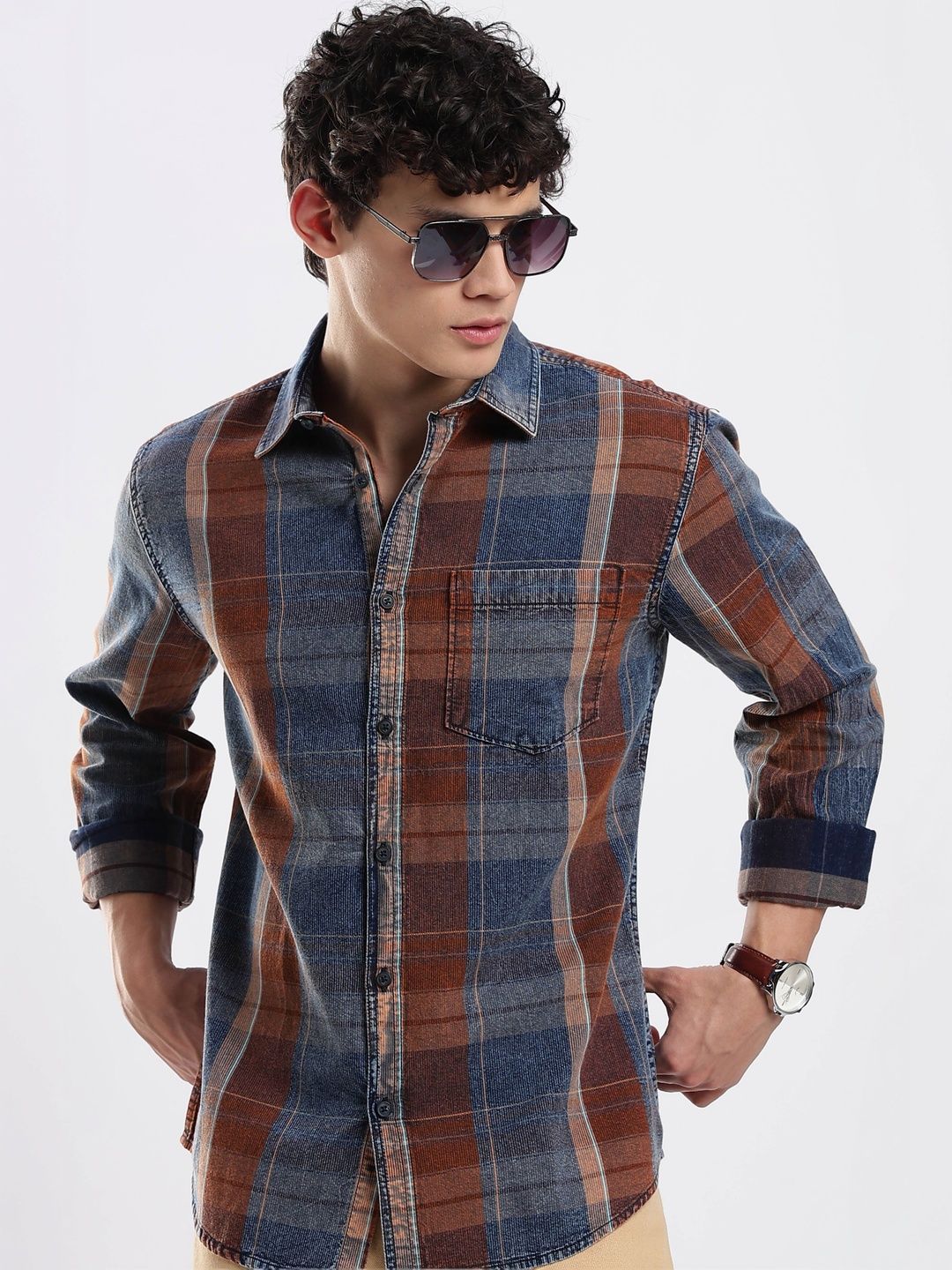 HERE&NOW Men Slim Fit Tartan Checks Checked Casual Shirt-picture-27