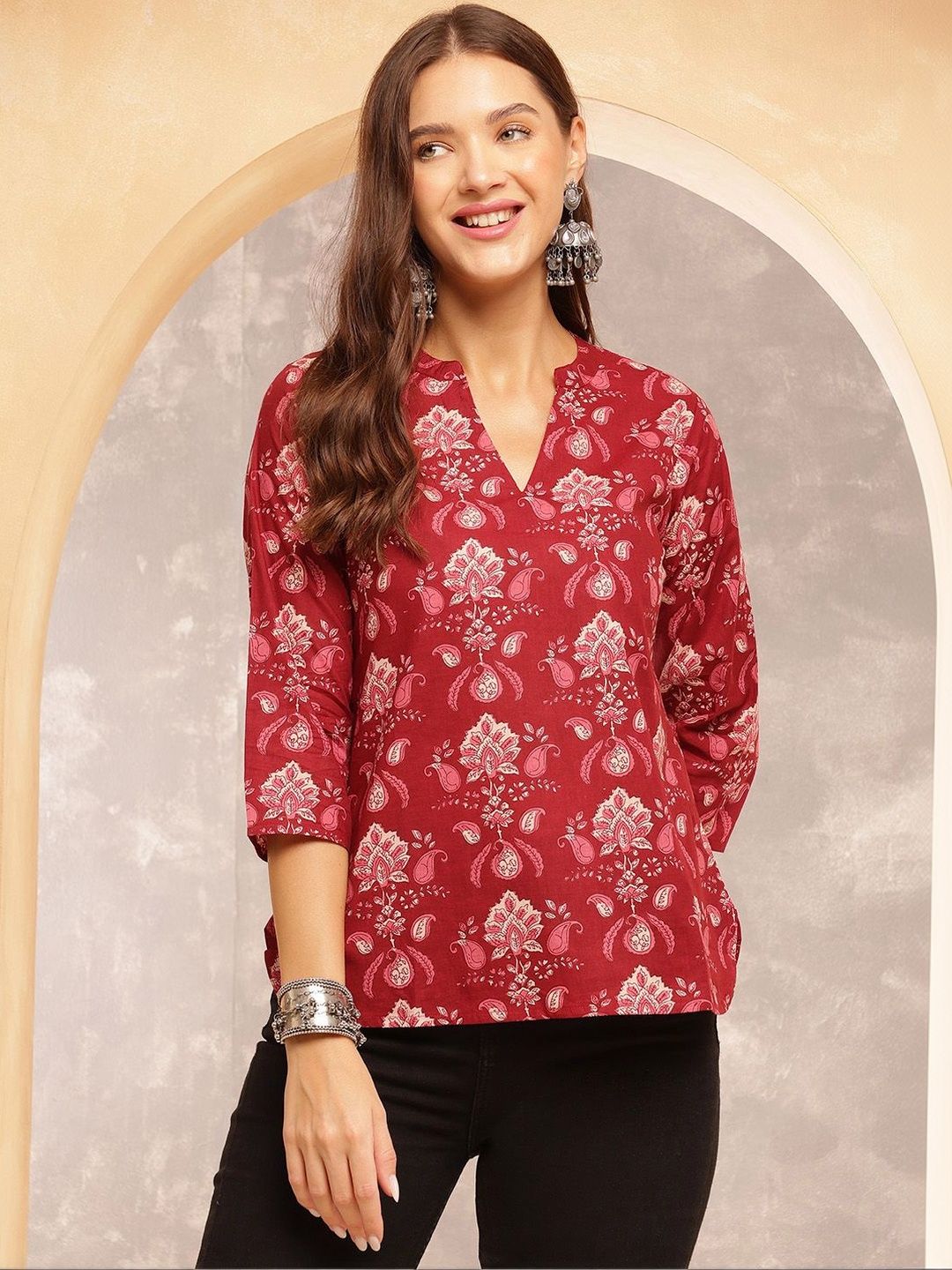 Anouk Mirage Print Mandarin Collar Ethnic Cotton Top-picture-37