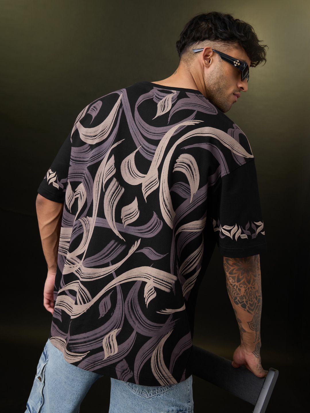 The Souled Store Men Oversized Fit Printed Black T-Shirts