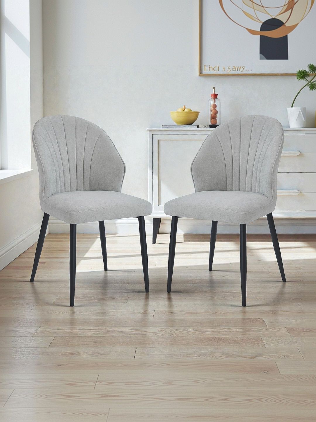 THE ATTIC 2-Pcs Grey & Black Dining Chairs