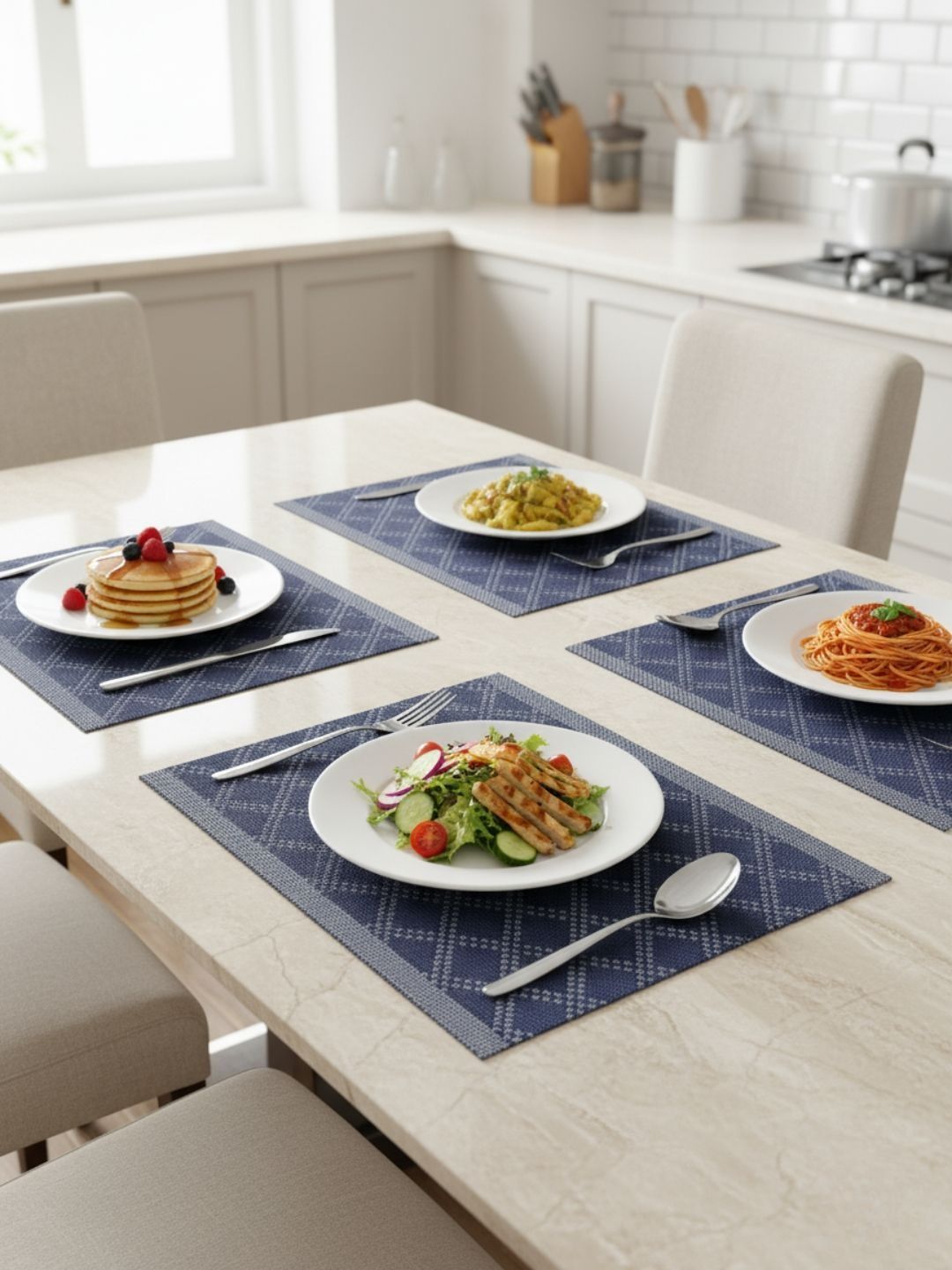 We3 Blue & White Printed Non-Slip Heat Resistant 4-Pcs Table Placemats-image-49