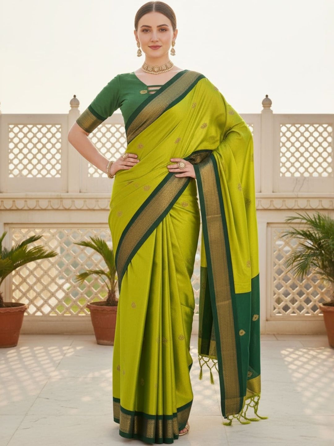 KALINI Ethnic Motifs Embroidered Art Silk Kanjeevaram Saree-picture-30