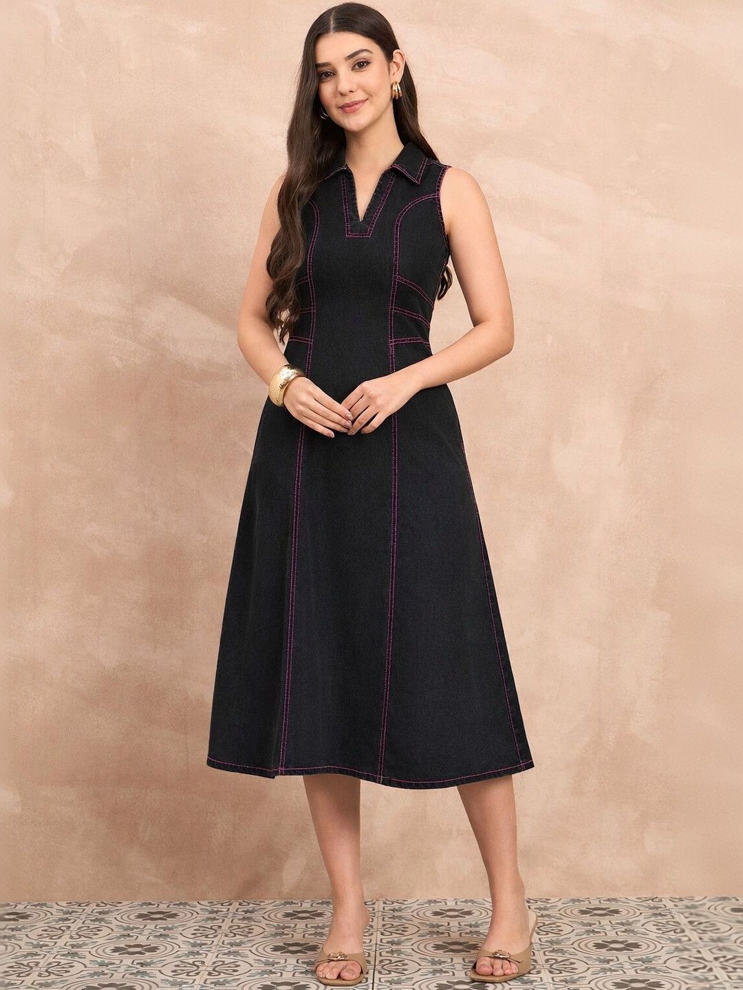 all about you all about you Denim A-Line Midi Dress