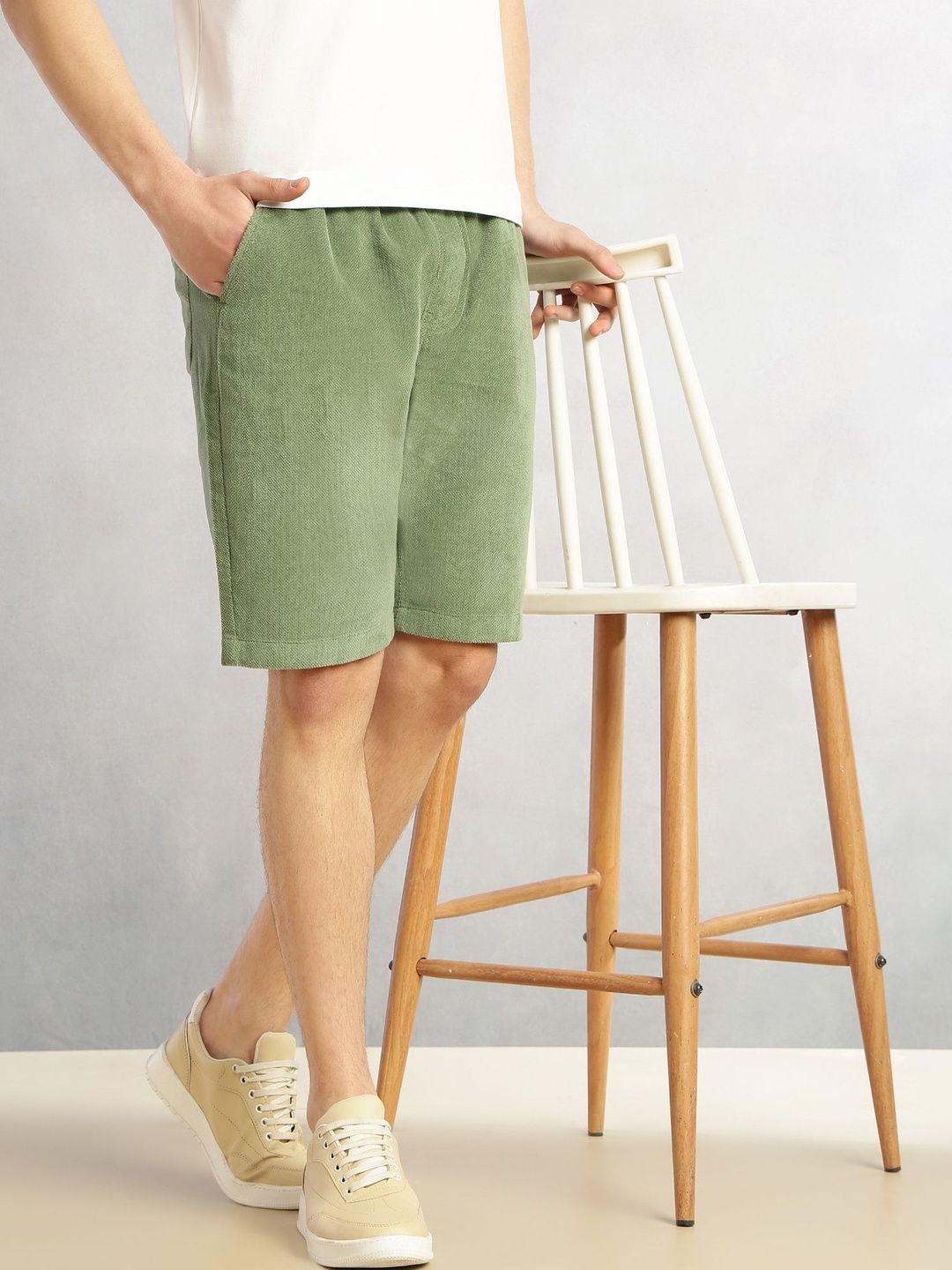 Thomas Scott Men Mid-Rise Corduroy Cotton Shorts-image-43