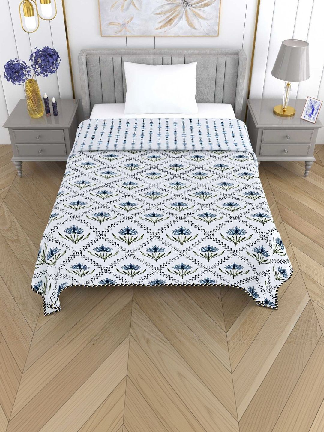 MAFATLAL Blue & White Floral AC Room 300 GSM Dohar-image-14