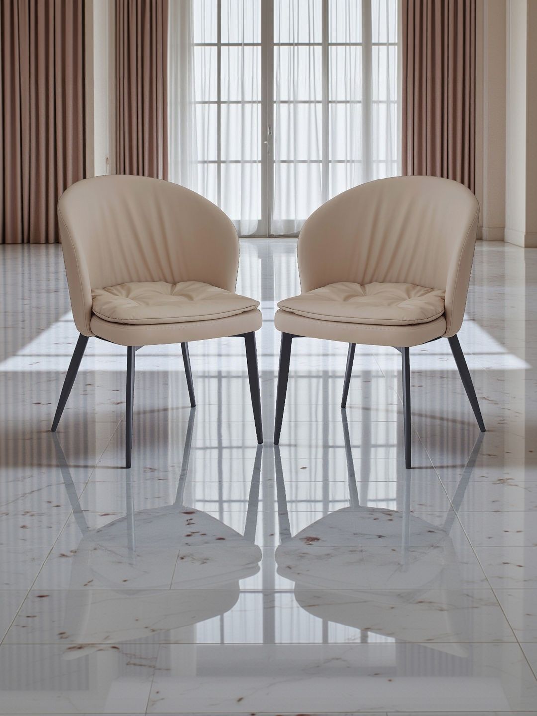 THE ATTIC 2-Pcs Cream & Black Dining Chairs