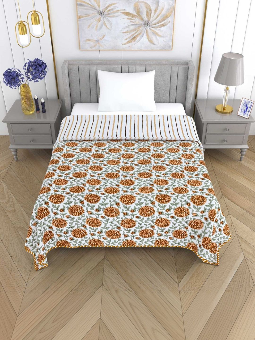 MAFATLAL Camel Brown & White Floral AC Room 300 GSM Dohar-image-32