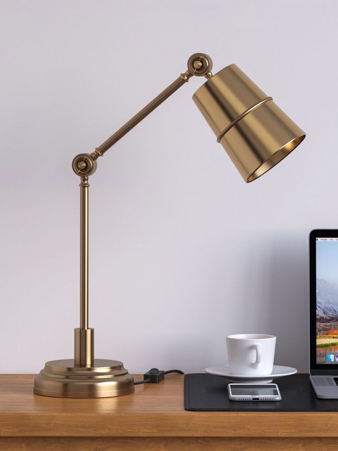 Divine Trends Gold-Toned Aluminium Industrial Cylindrical Shaped Table Lamp with Bulb-picture-12