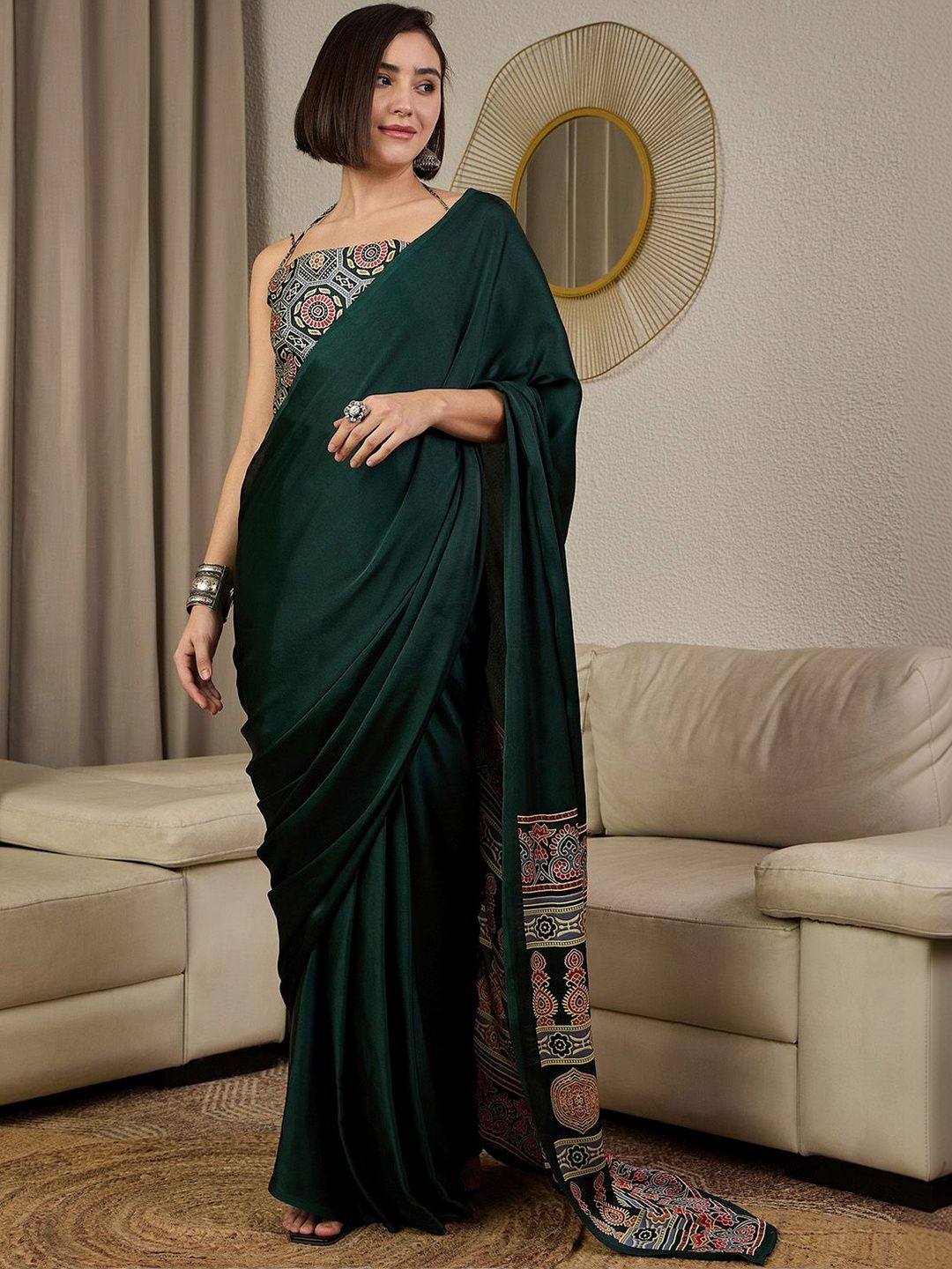 Mitera Ajrak Satin Ready To Wear Block Printed Saree-picture-56