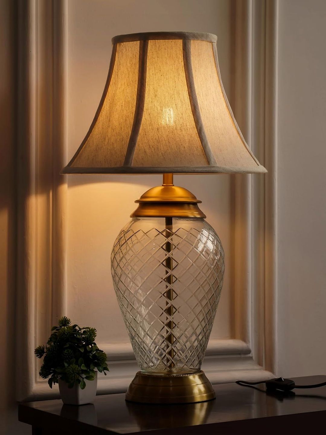 Divine Trends Gold-Toned Textured Glass Traditional Table Lamp with Bulb-picture-47