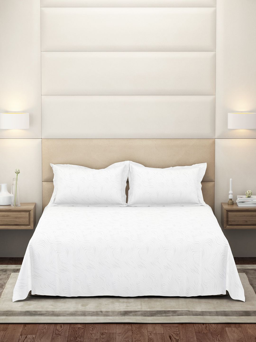 Himeya White Cotton 300 TC King Bedsheet With 4 Pillow Covers-image-37