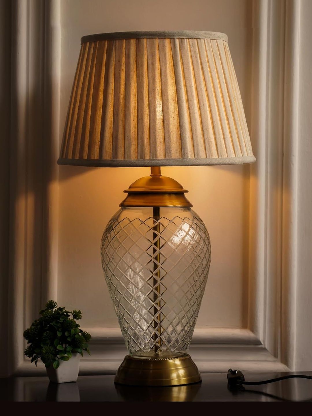 Divine Trends Gold-Toned Glass Contemporary Frusturical Shaped Table Lamp with Bulb-picture-45