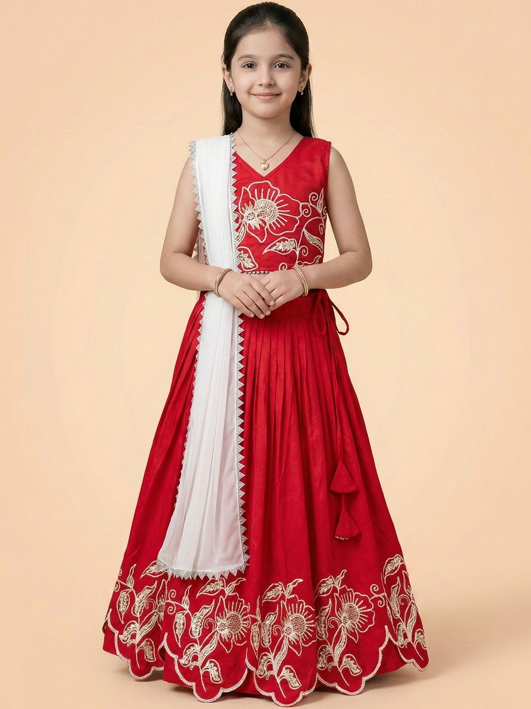 Sangria Girls Embroidered V-Neck Flared Lehenga Choli-image-49
