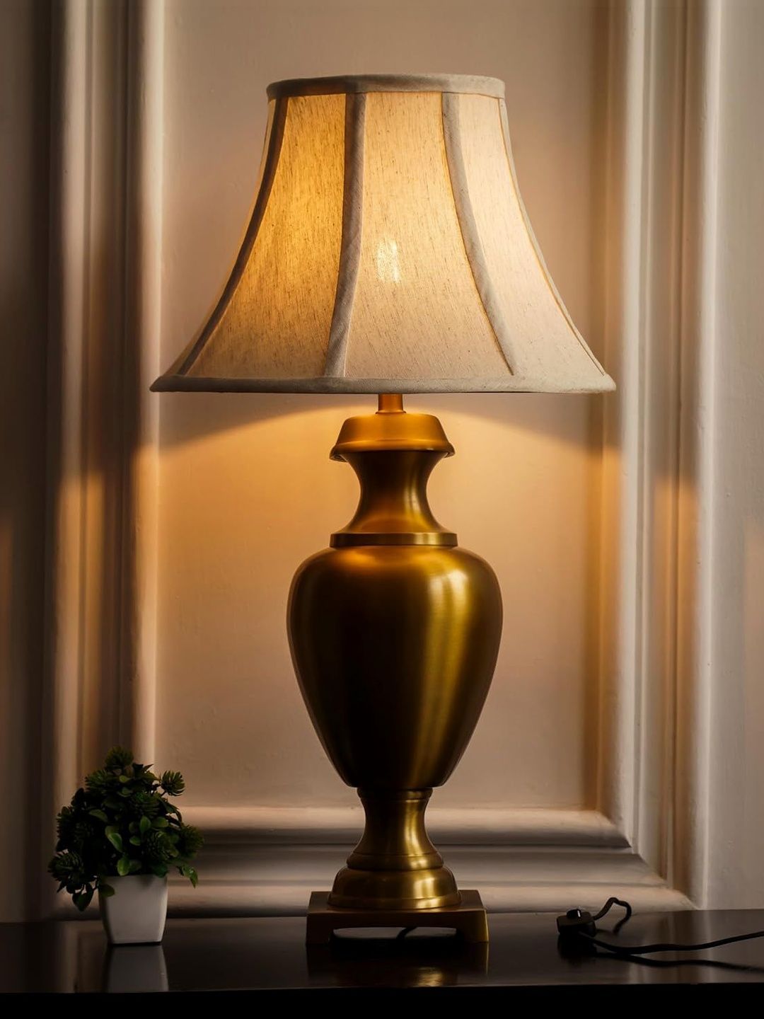 Divine Trends Gold-Toned Aluminium Contemporary Bell Shaped Table Lamp with Bulb-picture-19