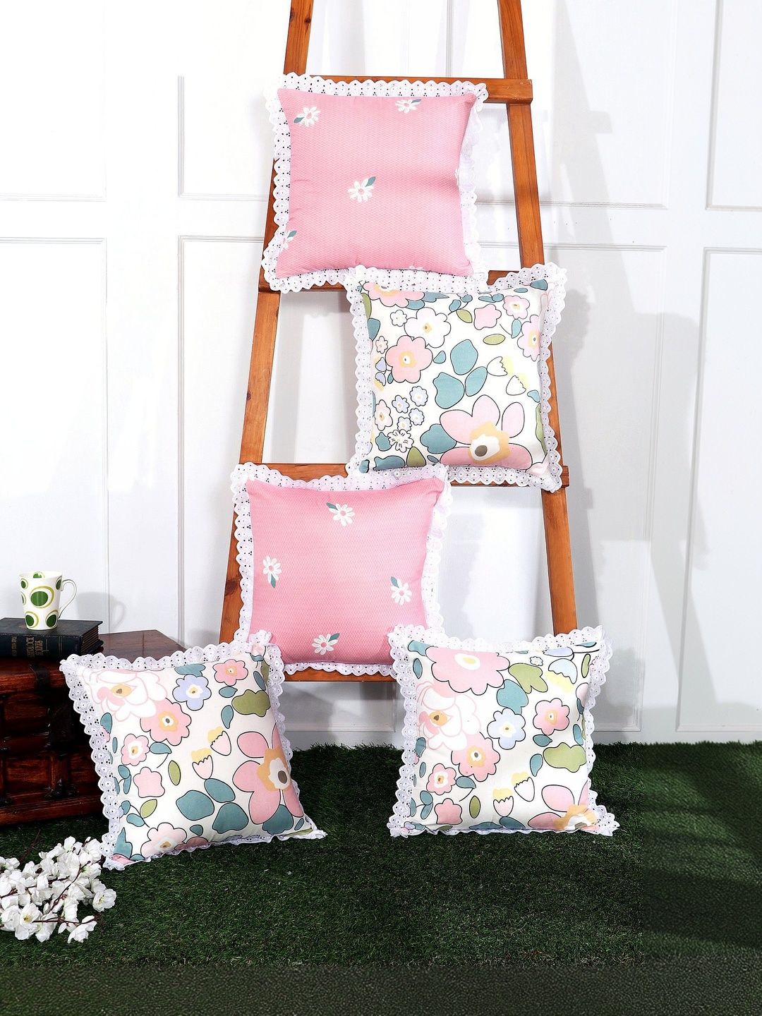 RD TREND Pink Set of 5 Floral Square Cushion Covers-image-8