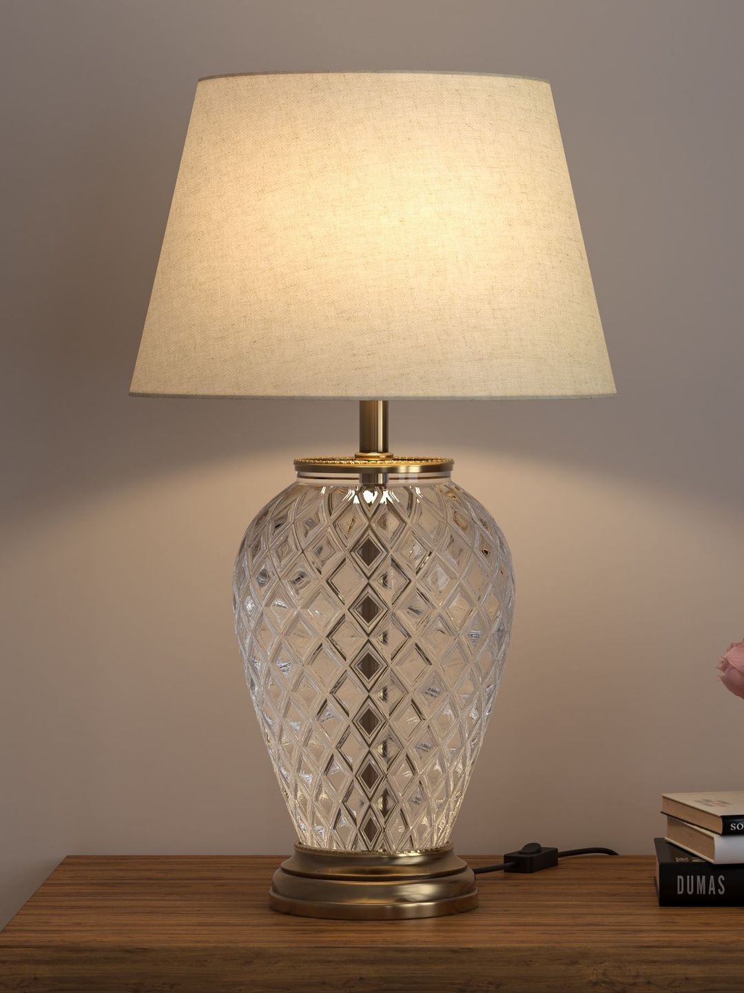 Divine Trends Transparent Textured Glass Contemporary Table Lamp with Bulb-picture-40