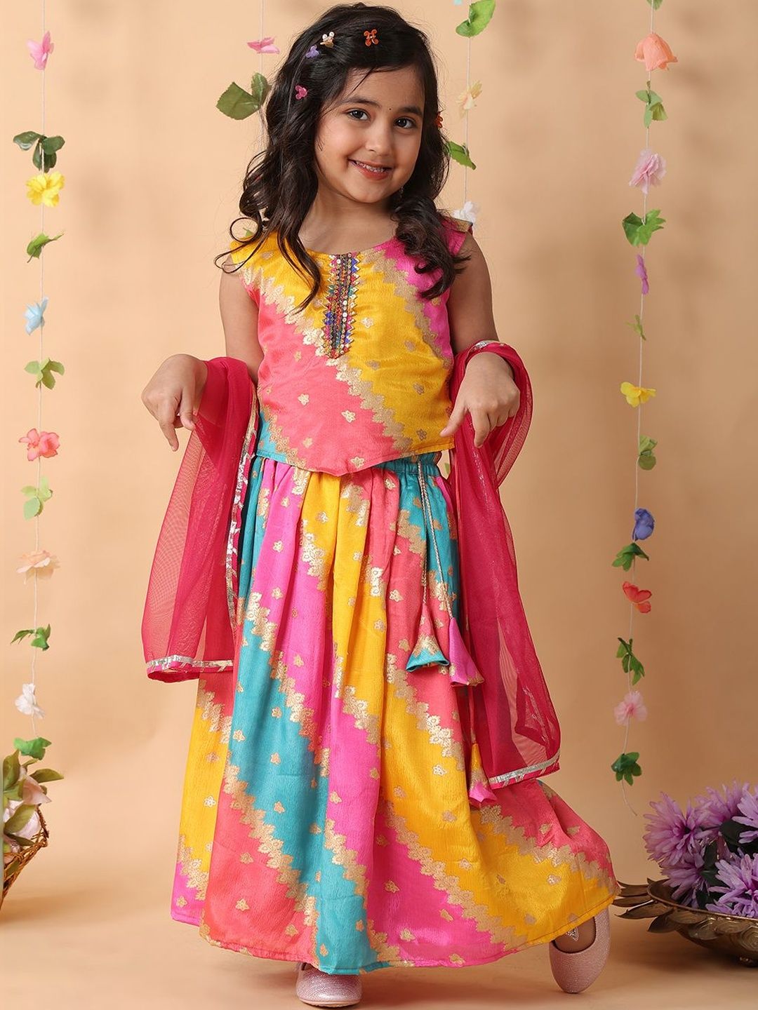 Here&Now X Kinder Kids Girls Embellished Sequinned Ready to Wear Lehenga & Blouse With Dupatta-image-29