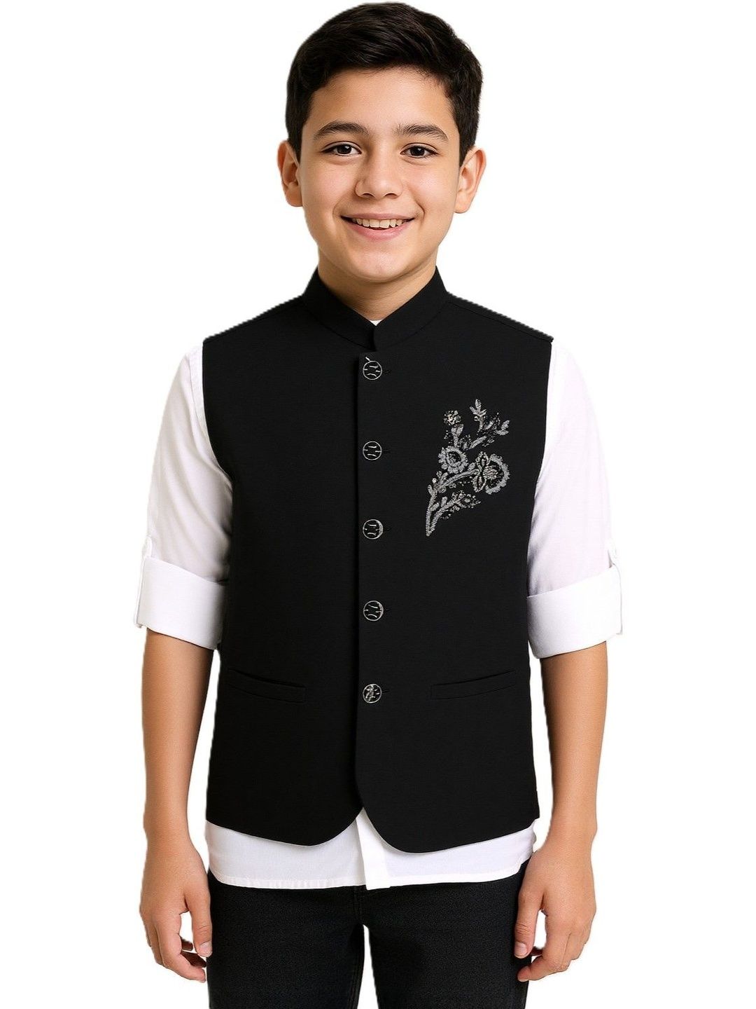 CHARCHIT Boys Embellished Woven Nehru Jacket & Shirt-picture-11