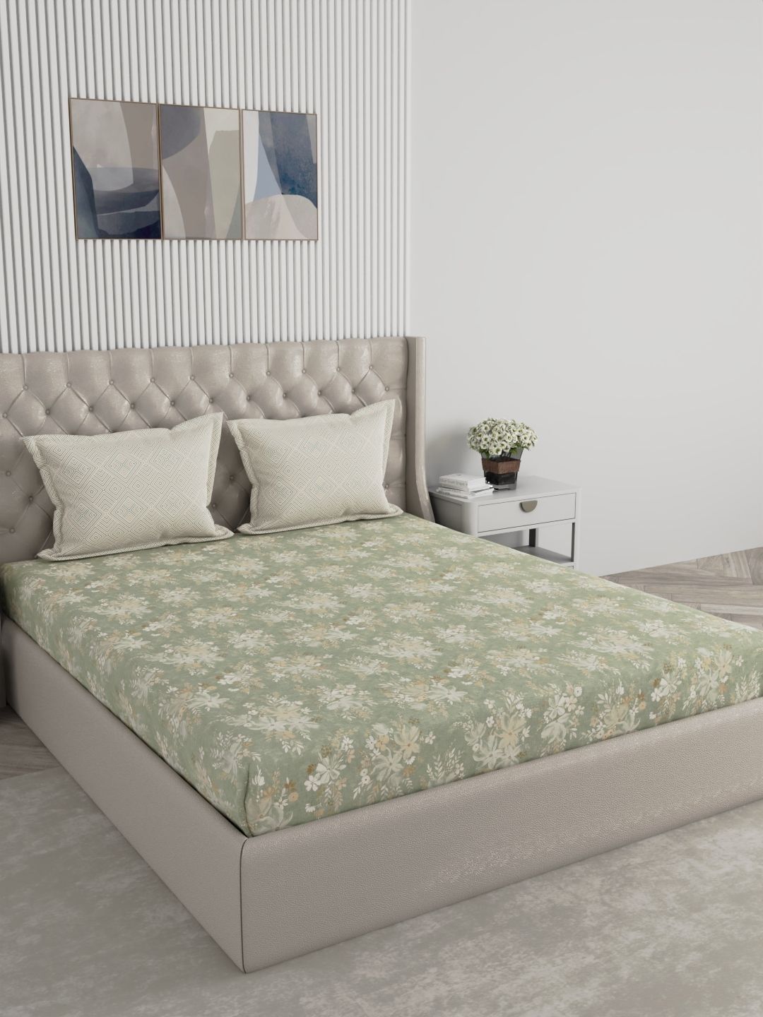 Raymond Home Green Floral 300 TC Bedsheet with 2 Pillow Covers-picture-29