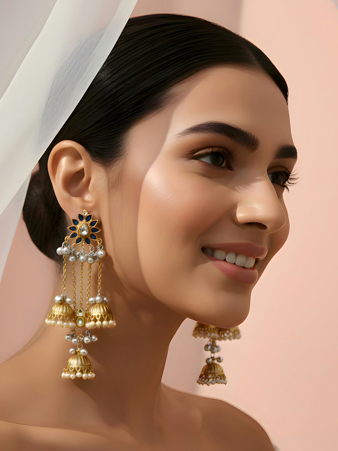 ADIVA Gold-Plated Kundan Studded & Pearls Beaded Long Chain Dangler Kashmiri Jhumka-image-20