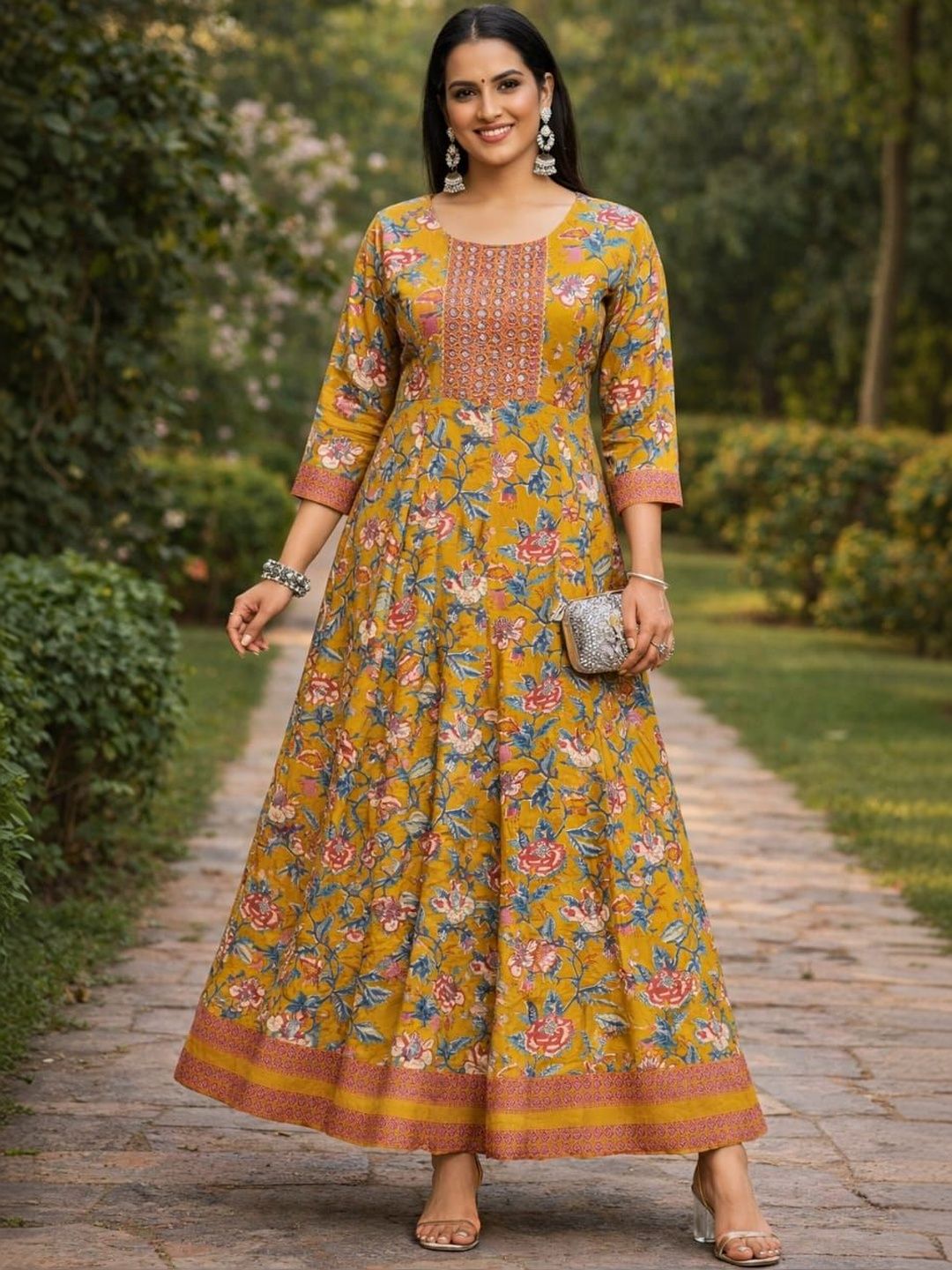 Moda Rapido Floral Printed Mirror Work Mirror Work Tiered Anarkali Kurti-picture-18