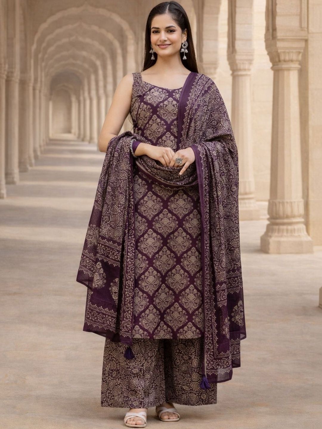 Anouk Mirage Women Ethnic Motifs Printed Regular Pure Cotton Kurta with Palazzos & With Dupatta-picture-55
