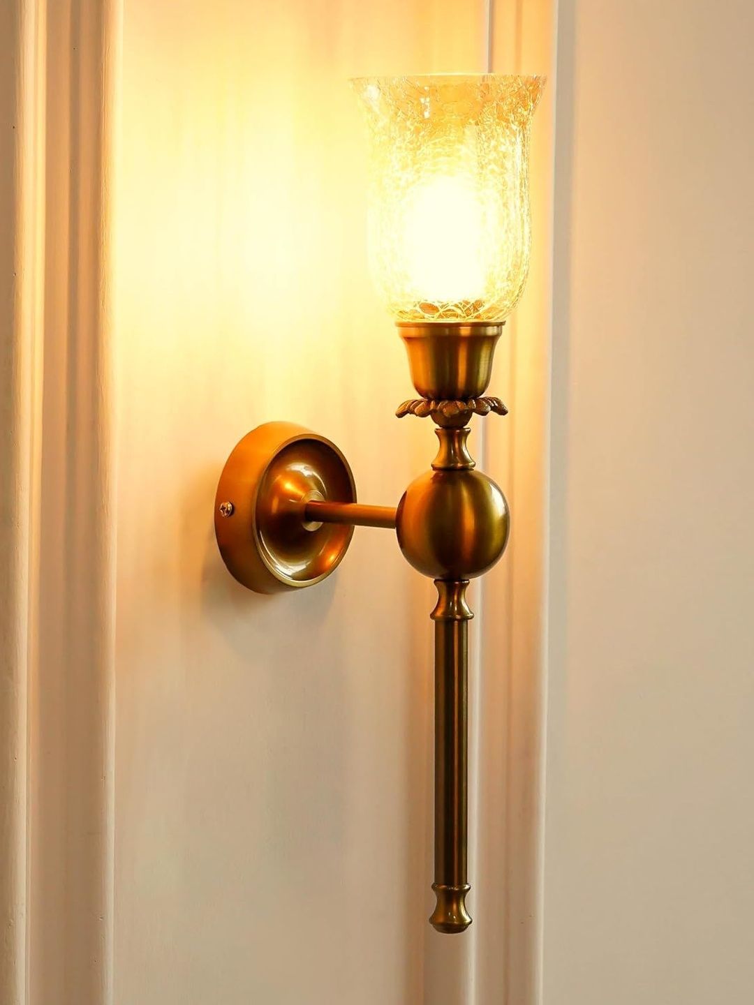 Divine Trends Brass Antique Finish Wall Lamp with Crackled Glass-image-44